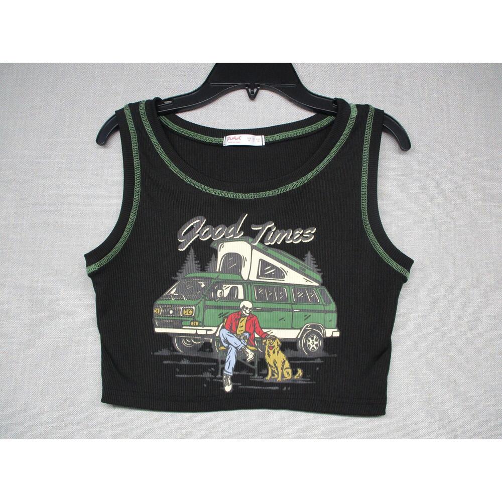 ROMWE Black Graphic Y2K Ribbed‎ Cropped Tank Top Women Size M